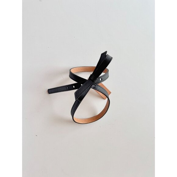 NWD BRAVE Heidi Black Leather Bow Skinny Belt, Size 30 - Picture 1 of 8